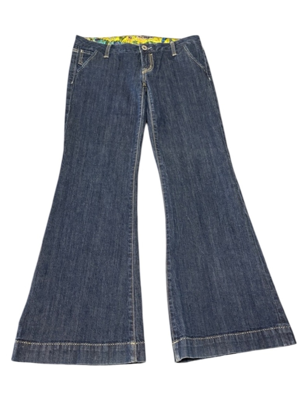 Miss Me Flare Bootcut Trouser Jeans Women 30 x 31 Stretch Blue Yellow Low Rise